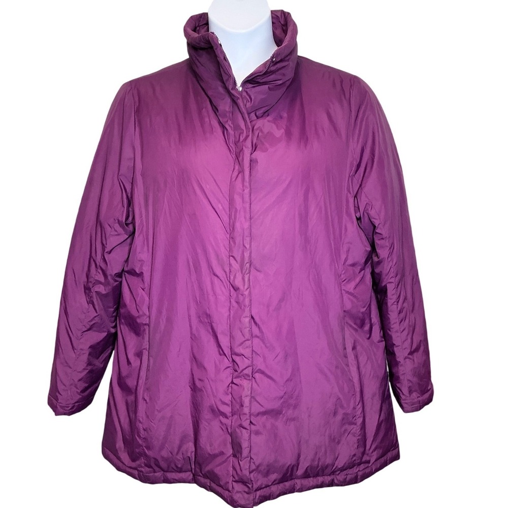 EILEEN FISHER Purple Down Filled Puffer Jacket Parka Sz L Warm Minimalist Cozy